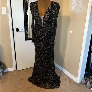 Intricate Design Black and Gold Evening Gown